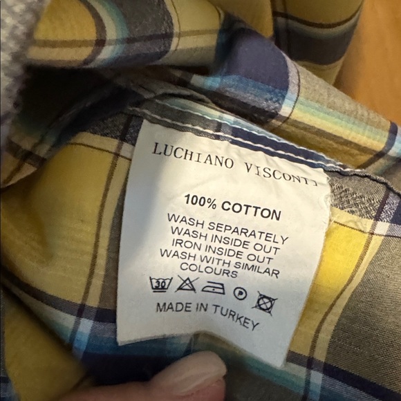 luchiano Visconti colorful plaid button down collared shirt Mens M Cotton Preppy - Picture 7 of 11